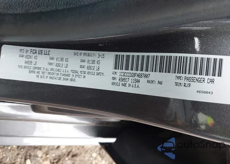 2015 Chrysler 200 S z USA, uszkodzony, nr VIN 1C3CCCDG9FN687007